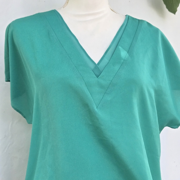 DKNY Teal V-Neck Short Sleeve Top - Picture 2 of 7